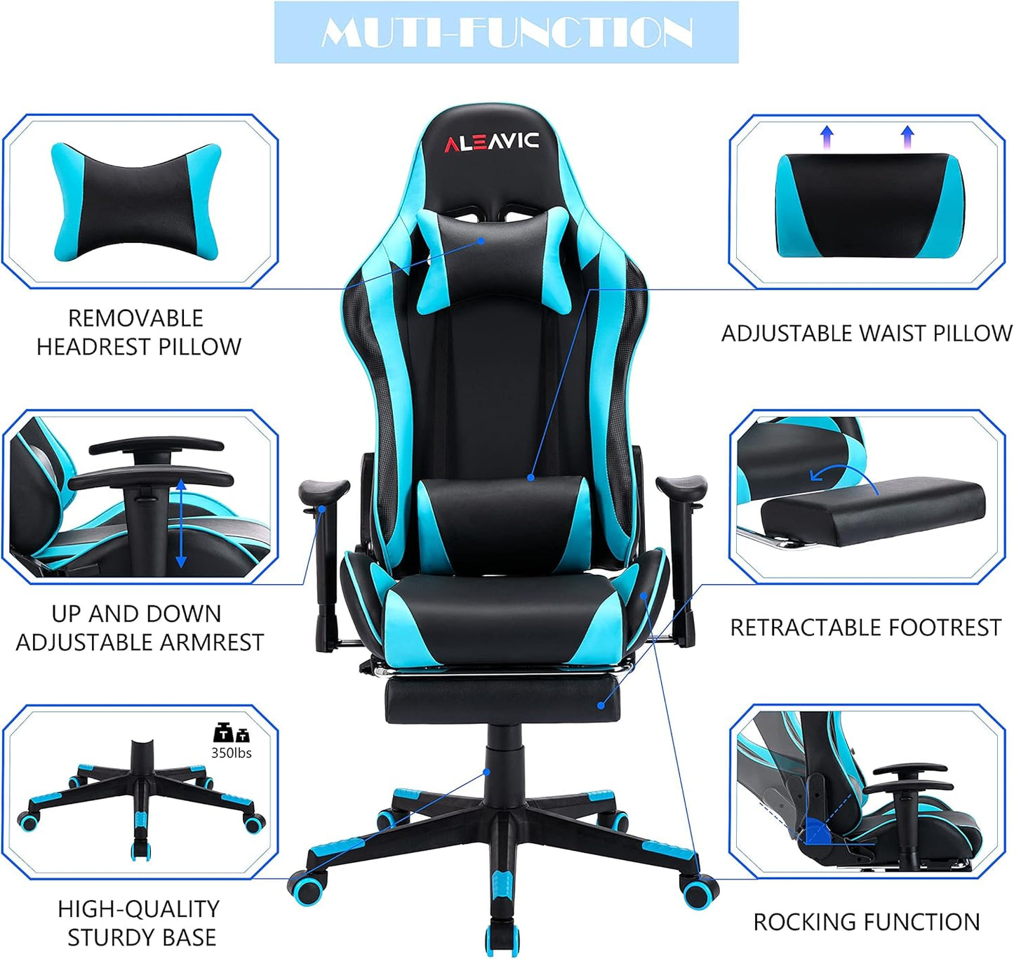 Gaming Chair,Gaming Chair with Footrest, High Back Ergonomic Gaming Chair Adjustable,Racing Style PU Leather Gamer Chair,Computer Gaming Chair with Headrest and Lumbar Support