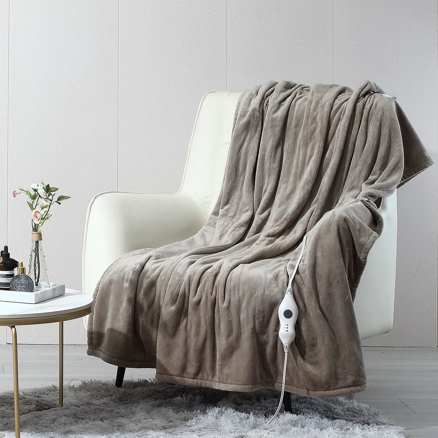 Light Camel Flannel Electric Blankets, Twin