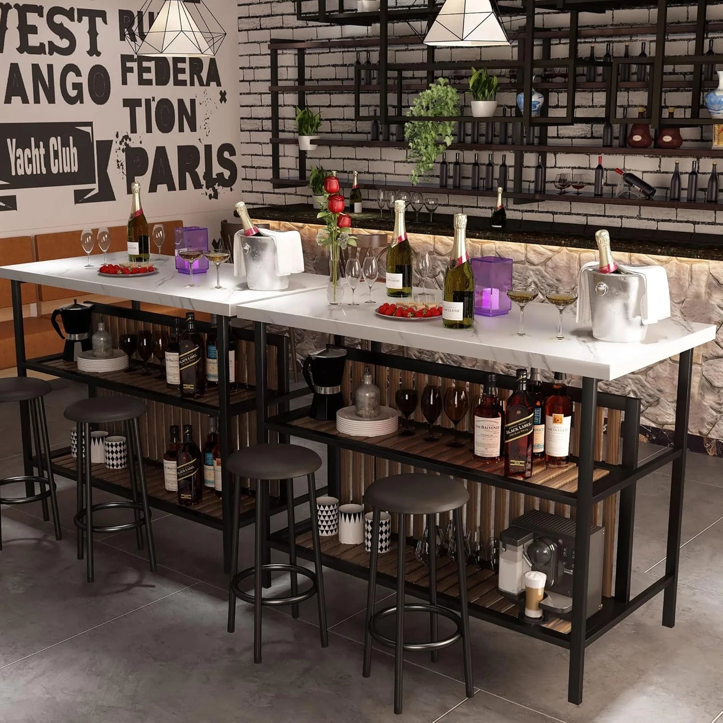 Kitchen Island with Seating, Wooden Counter 33"Height Table with Storage Kitchen Table Set for 2
