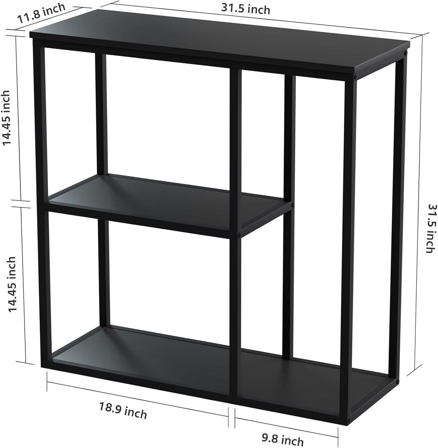 Console Table, 12'' Narrow Entryway Table for Living Room, 31.5'' X 31.5'' Black Industrial Sofa Table with 3-Tier Storage Shelves for Corridor, Hallway, Black