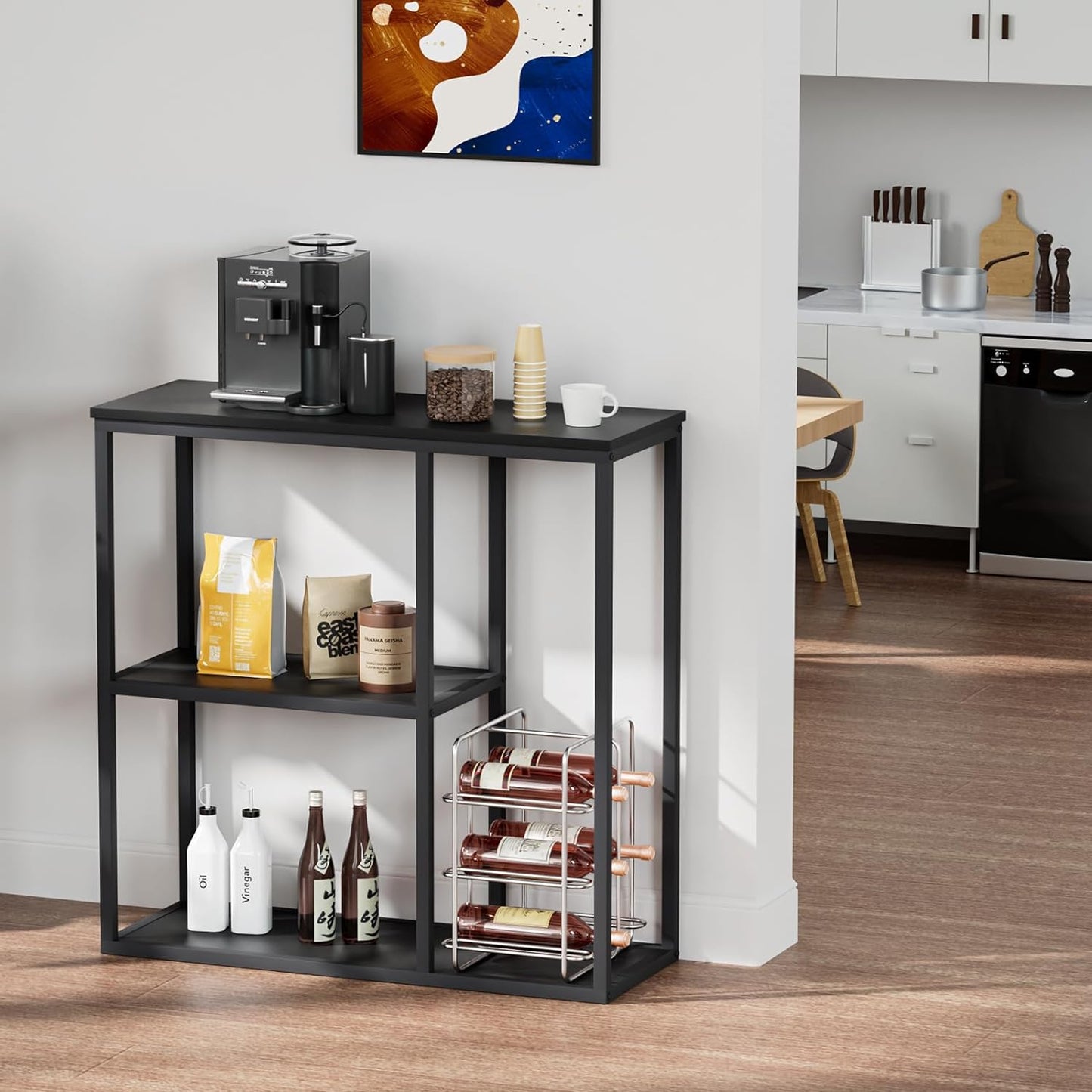 Console Table, 12'' Narrow Entryway Table for Living Room, 31.5'' X 31.5'' Black Industrial Sofa Table with 3-Tier Storage Shelves for Corridor, Hallway, Black