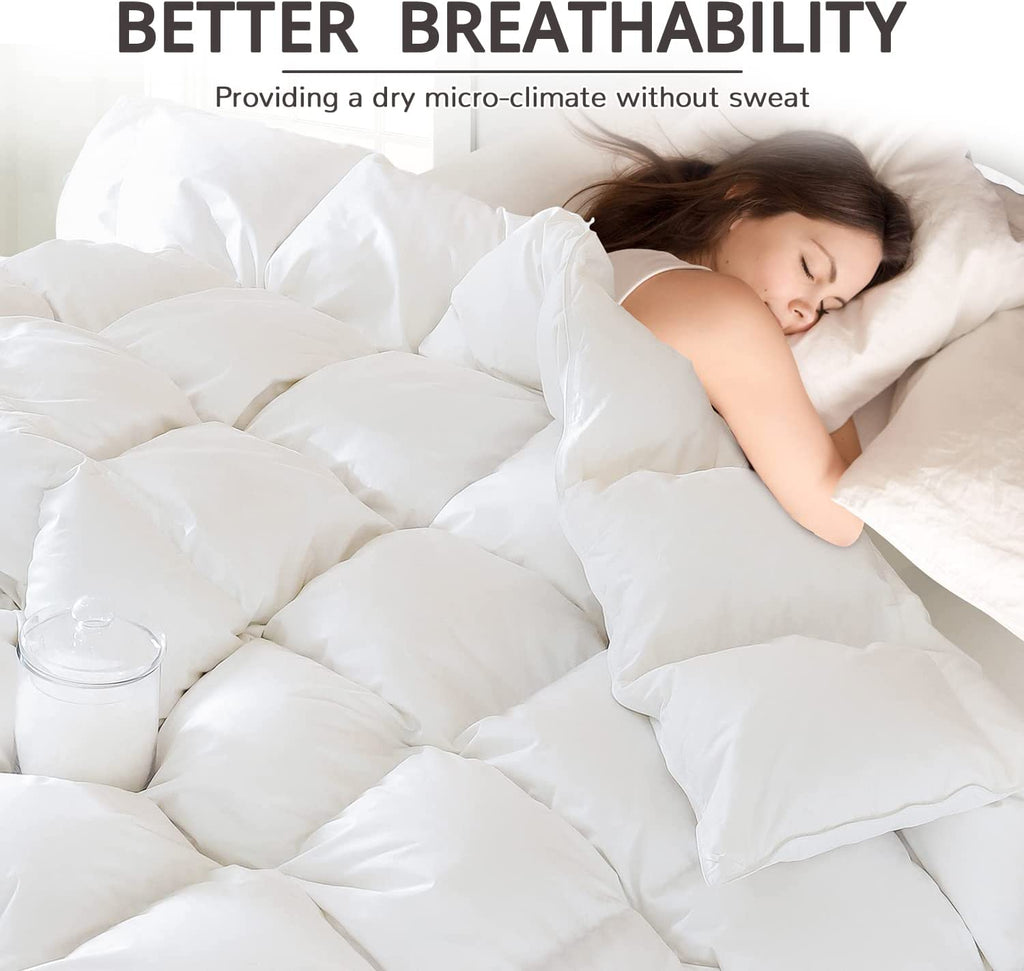 King Size down Comforter - All Season Duvet Insert with Medium Warmth, Soft and Noiseless Cover,8 Corner Tabs, and Machine Washable - White