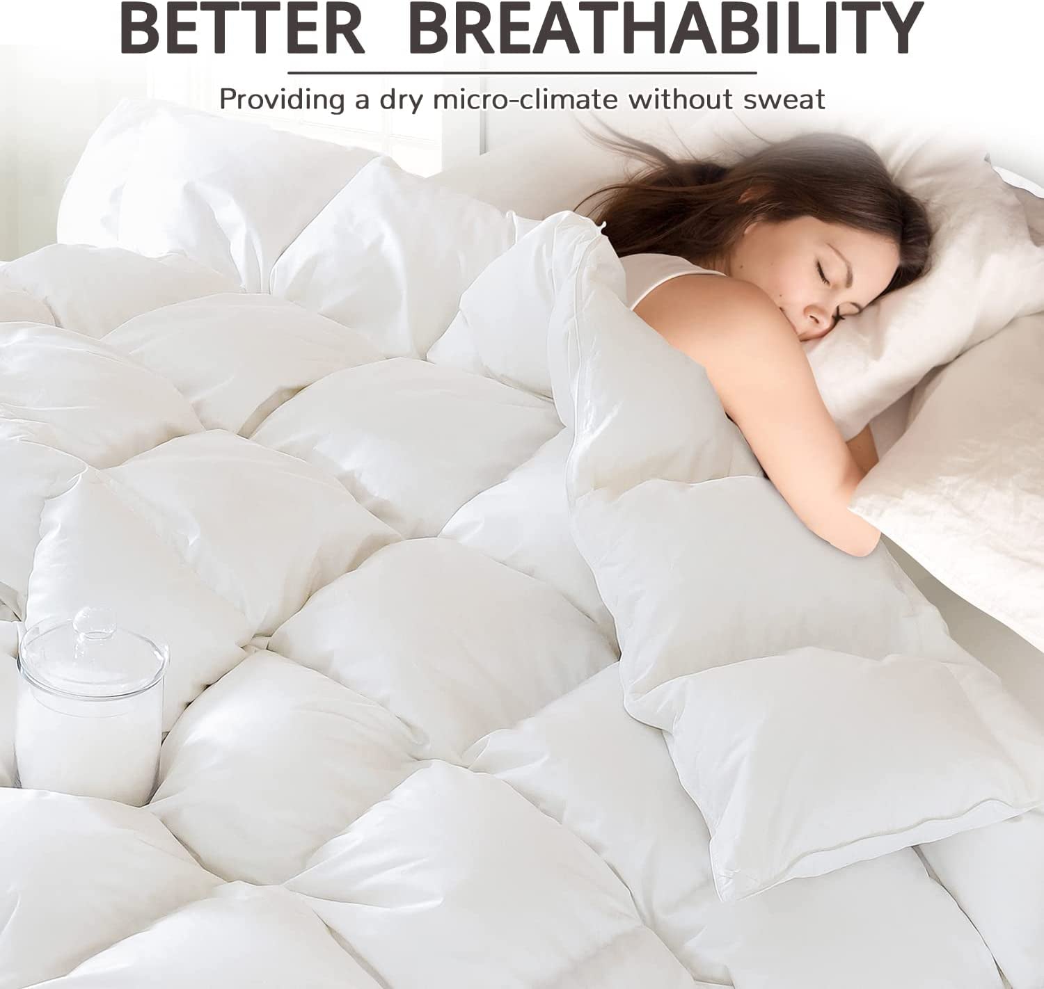 King Size down Comforter - All Season Duvet Insert with Medium Warmth, Soft and Noiseless Cover,8 Corner Tabs, and Machine Washable - White