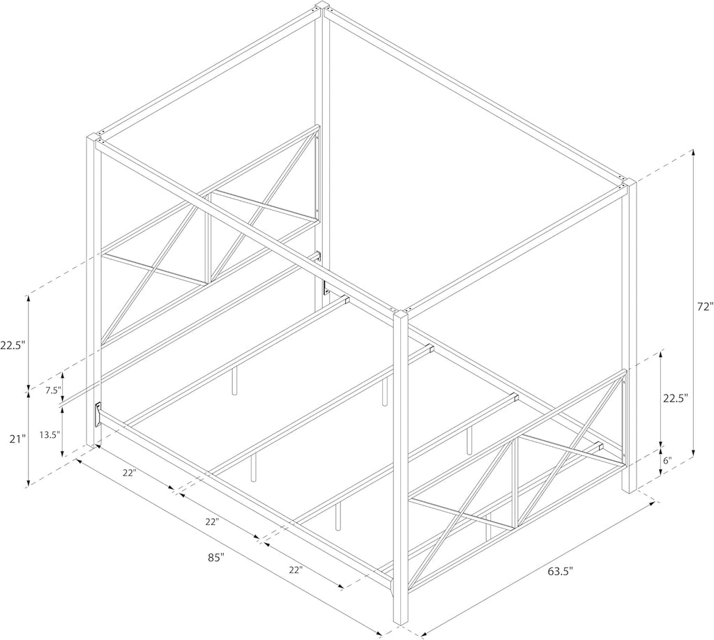 Rosedale Metal Canopy Bed Frame with Four Poster Design and Geometric Accented Headboard and Footboard, Underbed Storage Space, Queen, Black