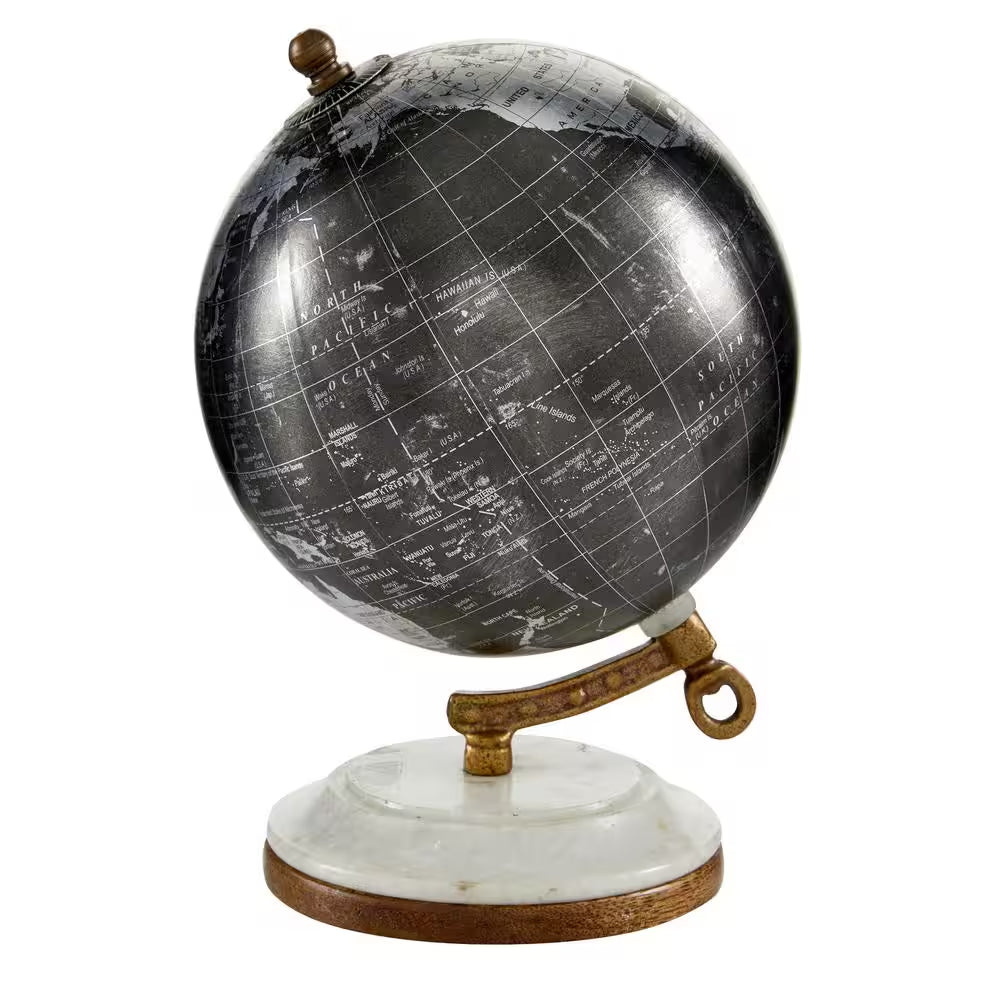 7 In. Black Plastic Decorative Globe with Marble Base