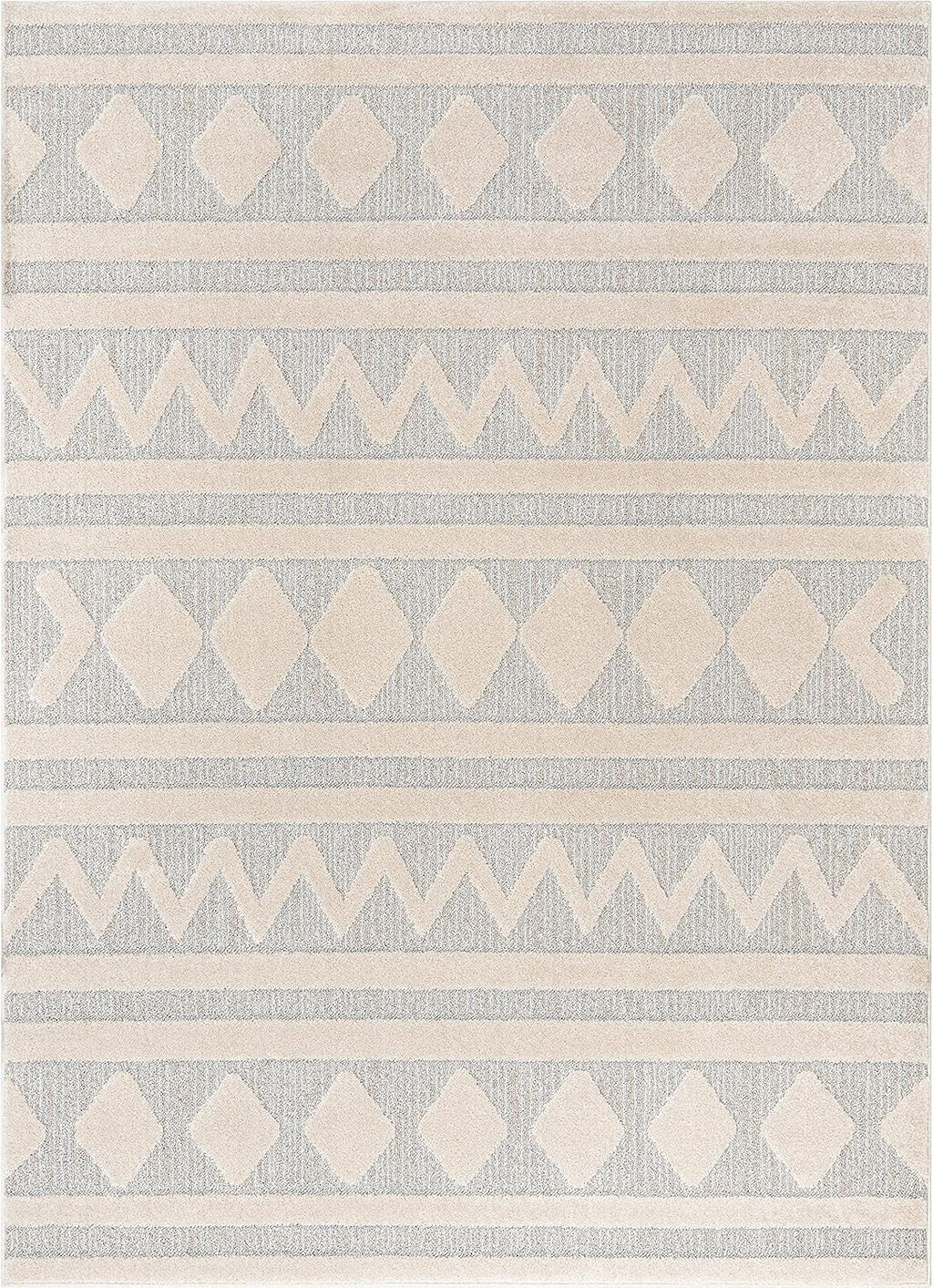 Harlow Zara Tribal Moroccan Diamond Pattern Beige High-Low 5'3" X 7'3" Area Rug