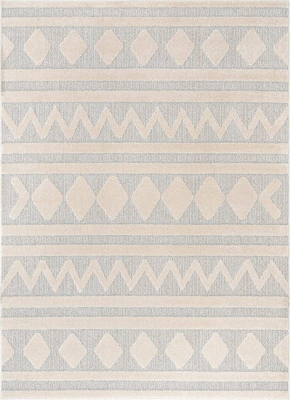 Harlow Zara Tribal Moroccan Diamond Pattern Beige High-Low 5'3" X 7'3" Area Rug