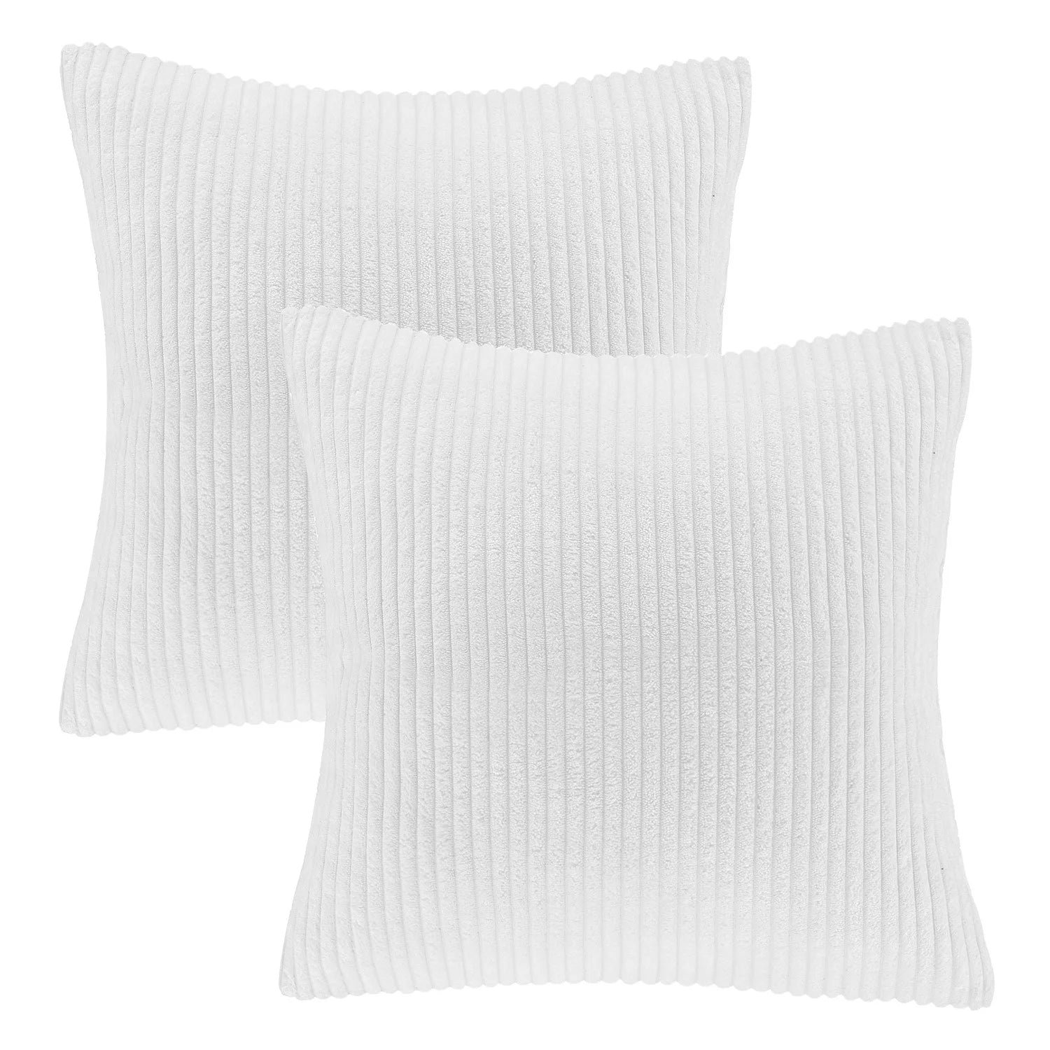 Fluffy Corduroy Velvet Solid Color Suqare Cusion Accent Decorative Throw Pillow for Couch, 18" X 18", White, 2 Pack