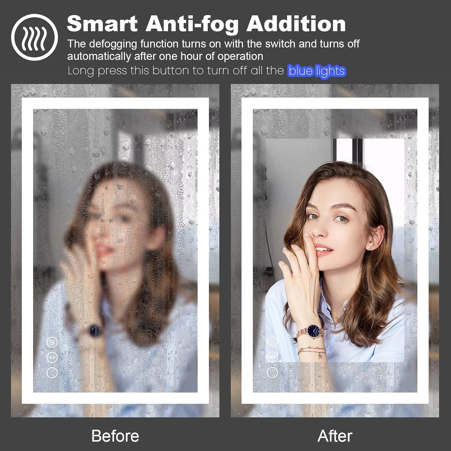 60"X28" LED Bathroom Mirror for Wall, Backlit + Front-Lighted Vanity Mirror, Dimmable Makeup Mirrors, Anti-Fog, Memory, 3 Colors, Shatterproof, ETL Listed