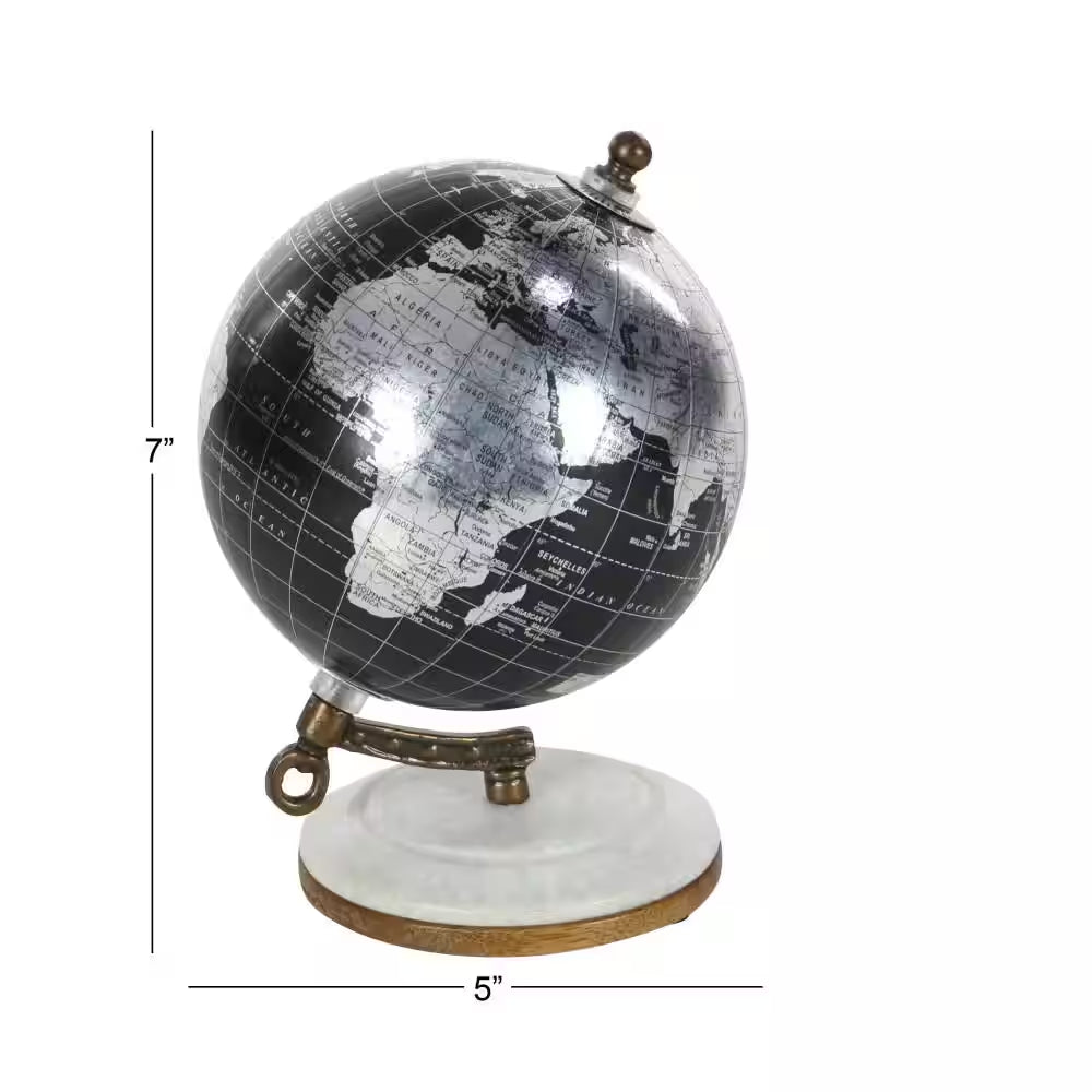 7 In. Black Plastic Decorative Globe with Marble Base