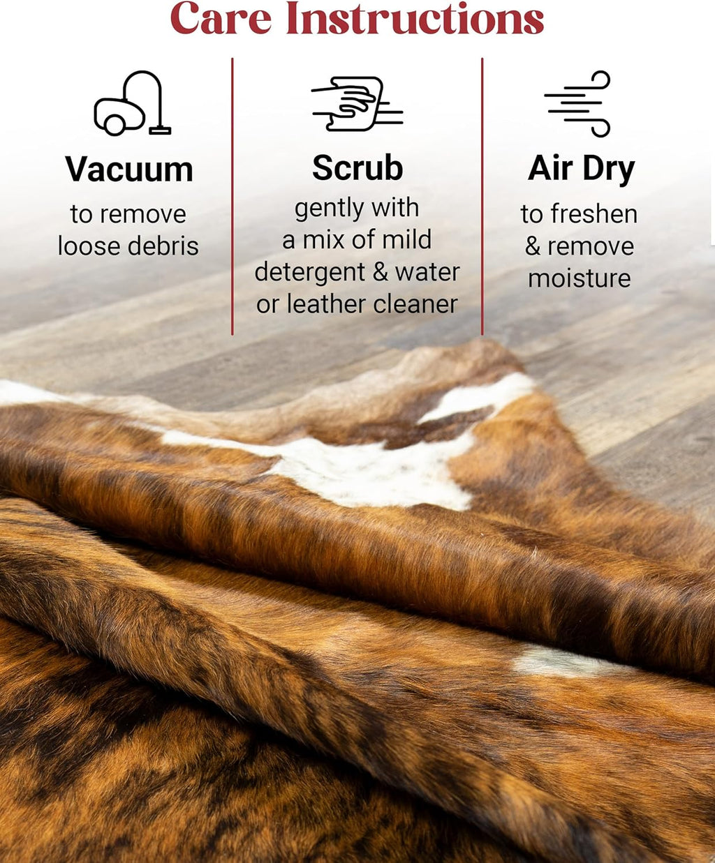 Brown Brindle Cowhide Rug Premium Cow Skin Rug with Unique Brown, Black & White Pattern - Natural Cowhide Rug Made Tanned Leather Cow Hides - Cow Hide Rugs 6X7 Ft