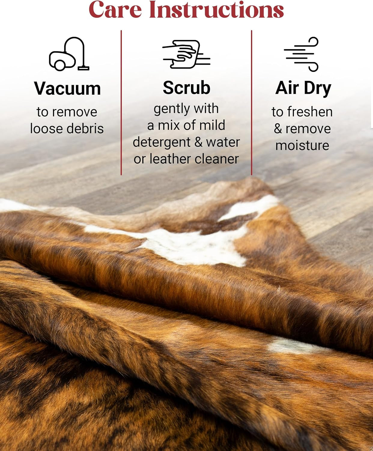 Brown Brindle Cowhide Rug Premium Cow Skin Rug with Unique Brown, Black & White Pattern - Natural Cowhide Rug Made Tanned Leather Cow Hides - Cow Hide Rugs 6X7 Ft