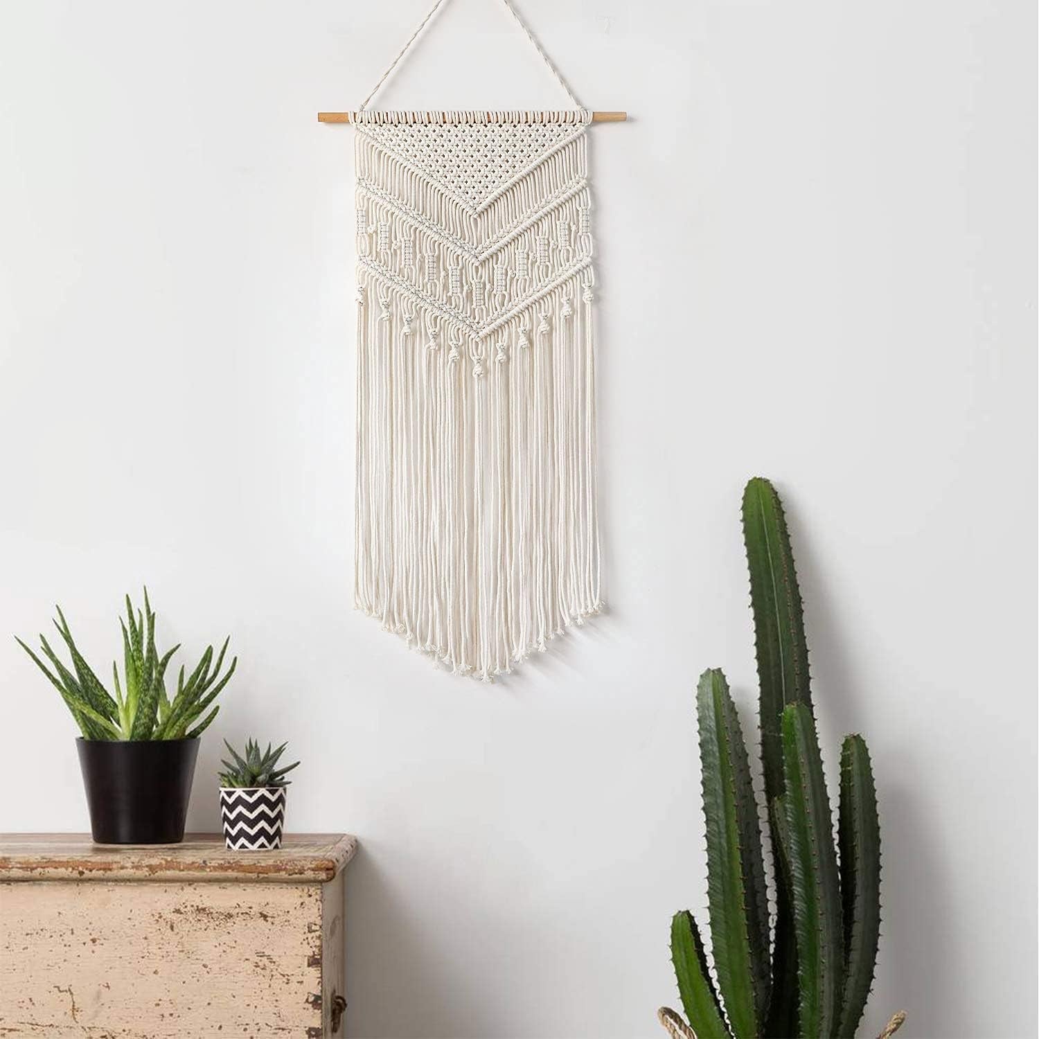 Macrame Wall Hanging Woven Boho Chic Wall Decor, Beautiful Geometric Wall Art for Apartment Dorm Bedroom Living Room Home Decoration, 16" W X 33" L