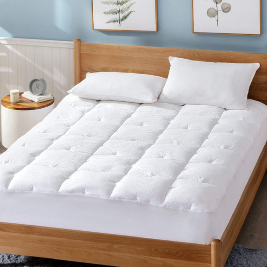 Cotton Mattress Pad, Upgraded Thick Breathable Quilted Fitted Mattress Cover with Deep Pocket (8"-18"), Extra Soft down Alternative Filled Mattress Topper (Twin)