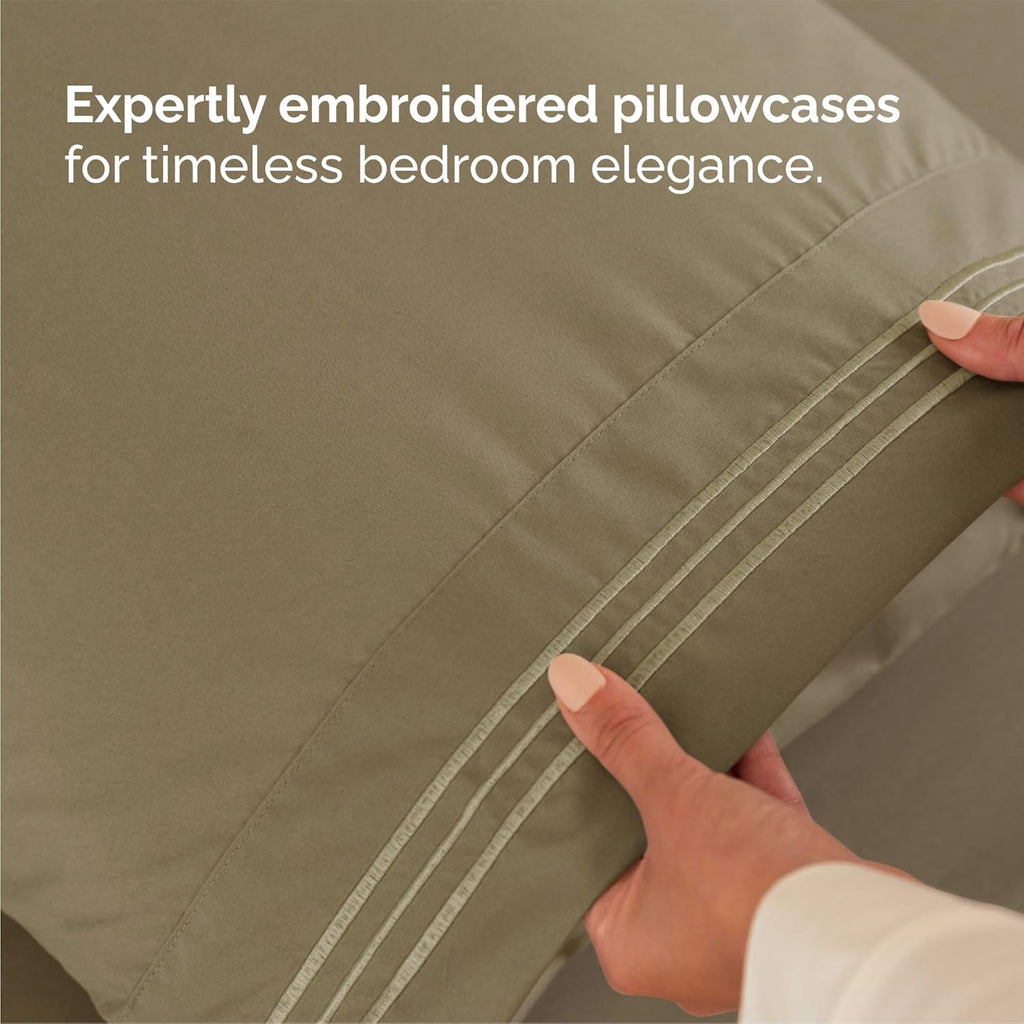 Queen Size 4 Piece Sheet Set - Comfy Breathable & Cooling Sheets - Hotel Luxury Bed Sheets for Women & Men - Deep Pockets, Easy-Fit, Extra Soft and Wrinkle Free Sheets - Khaki Oeko-Tex Bed Sheet Set