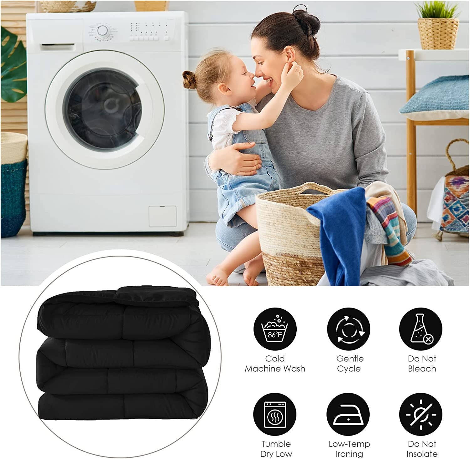 King Comforter Black Lightweight Comforter Duvet Insert down Alternative Bed Comforter All Season Quilted Comforters King Size Black