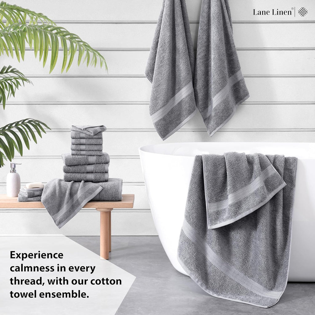 16 PC Luxury Grey Cotton Bath Towel Set - Highly Absorbent Bath, Hand and Wash Towels