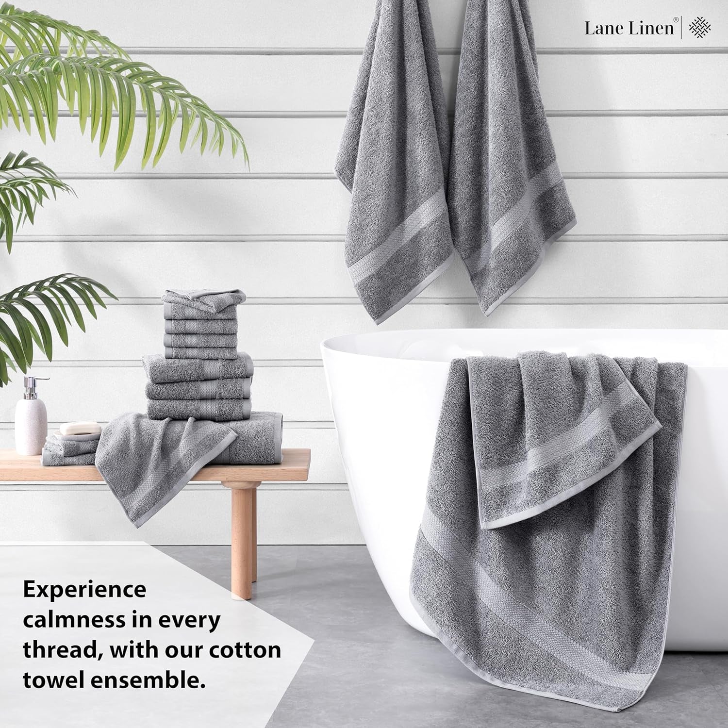 16 PC Luxury Grey Cotton Bath Towel Set - Highly Absorbent Bath, Hand and Wash Towels