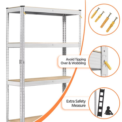 2PCS 5 Tiers Adjustable Storage Shelf Units for Garage, Silver
