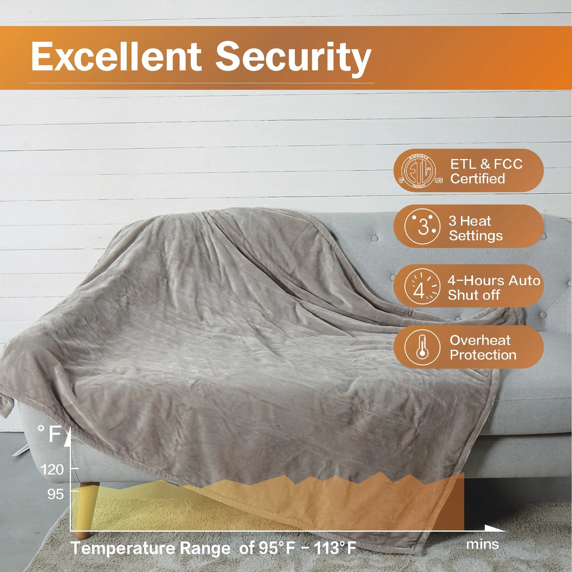 Light Camel Flannel Electric Blankets, Twin