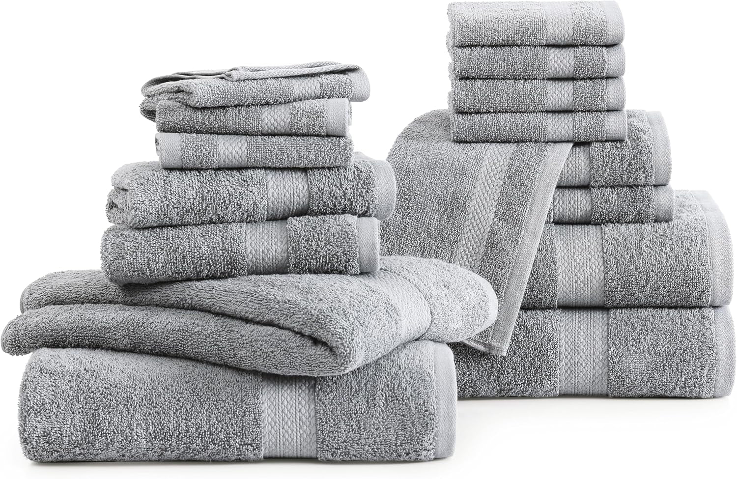 16 PC Luxury Grey Cotton Bath Towel Set - Highly Absorbent Bath, Hand and Wash Towels