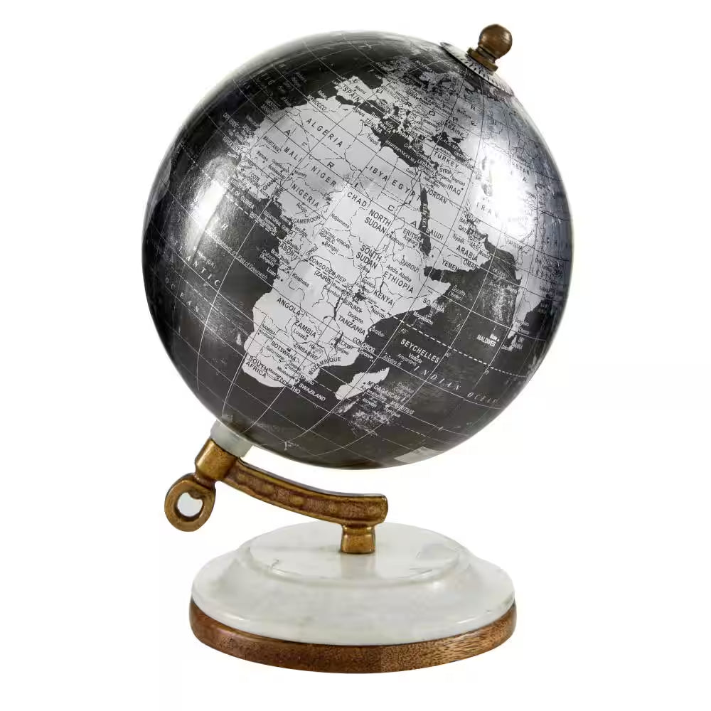 7 In. Black Plastic Decorative Globe with Marble Base
