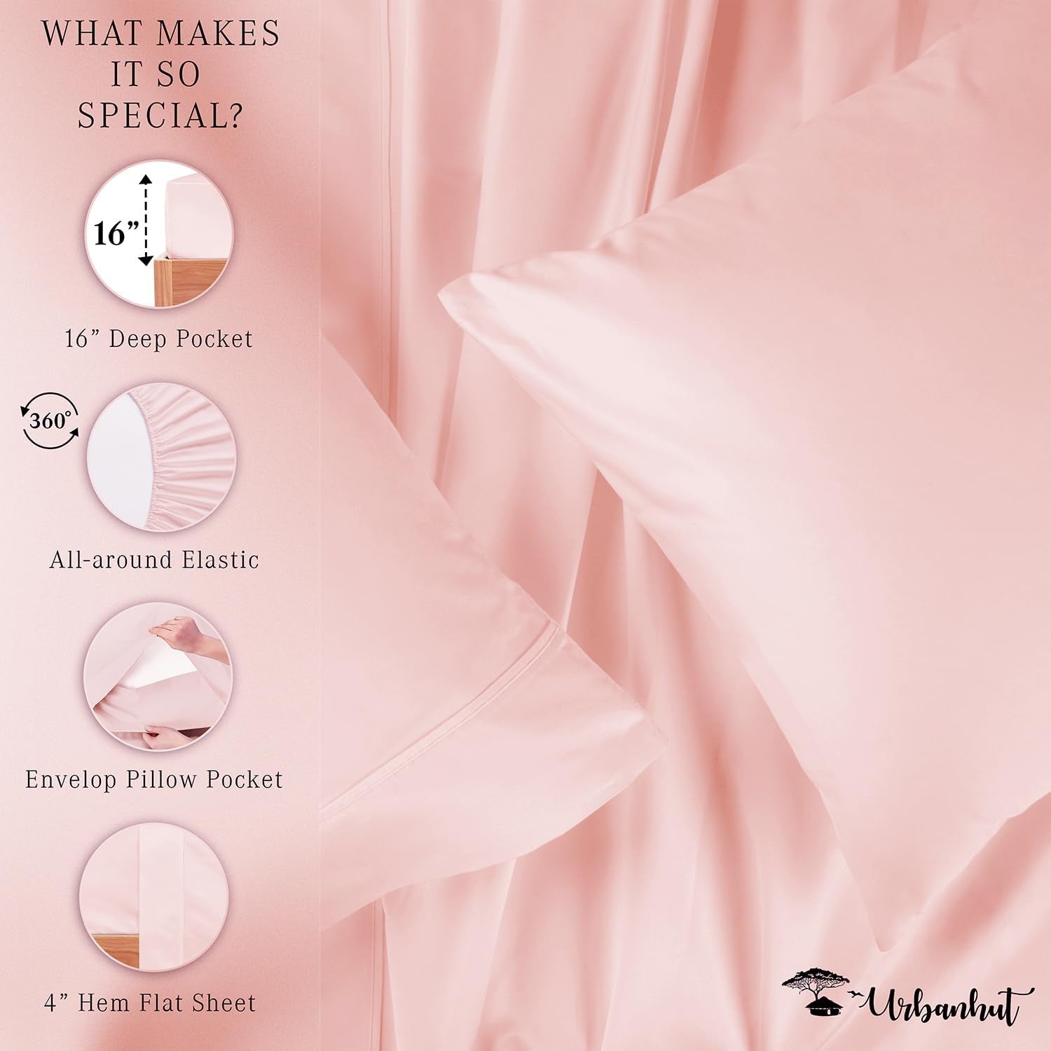 700 Thread Count Queen Size Egyptian Cotton Sheets, 4Pc Sheet Set Soft Luxury Bed Sheets for Queen Size Bed, Sateen Weave Hotel Sheets, 16'' Elasticized Deep Pocket - Blush Pink
