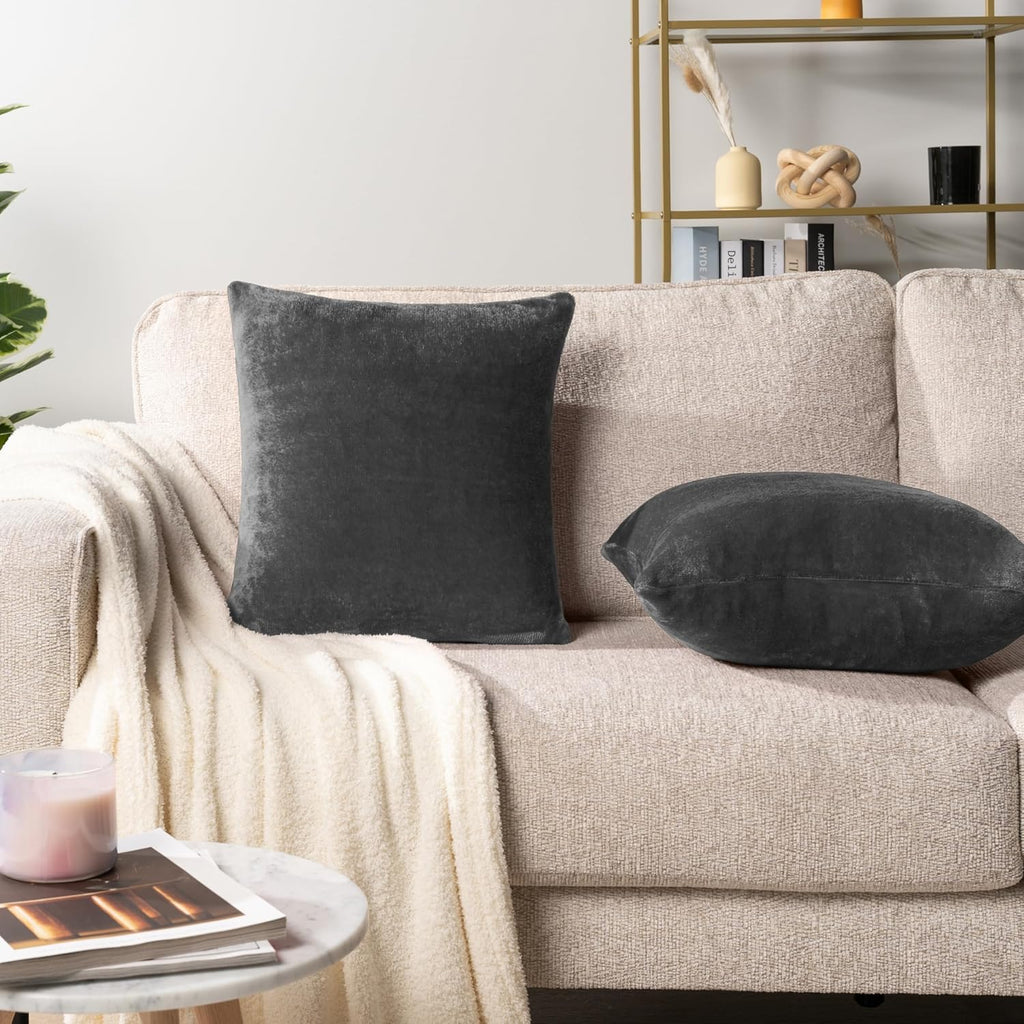 Dark Gray Throw Pillow Covers 18X18 Set of 2, Decorative Pillow Cases for Bed Sofa Couch, Boho Aesthetic Accent Decor Cushion for Bedroom Living Room, Velvet Square Euro Sham Covers, Dark Grey