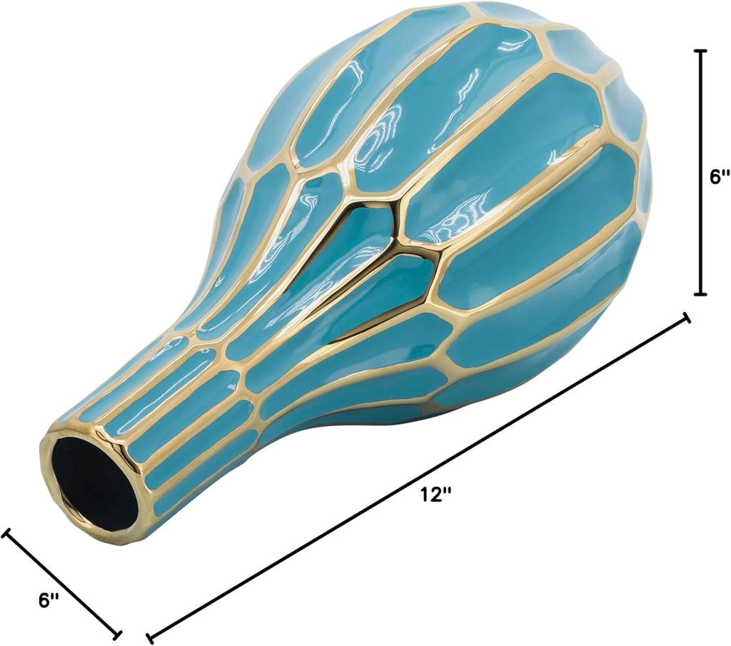 12540-02 Ceramic Vase, Turquoise Turquoise/Teal, 6.25X6.25X12