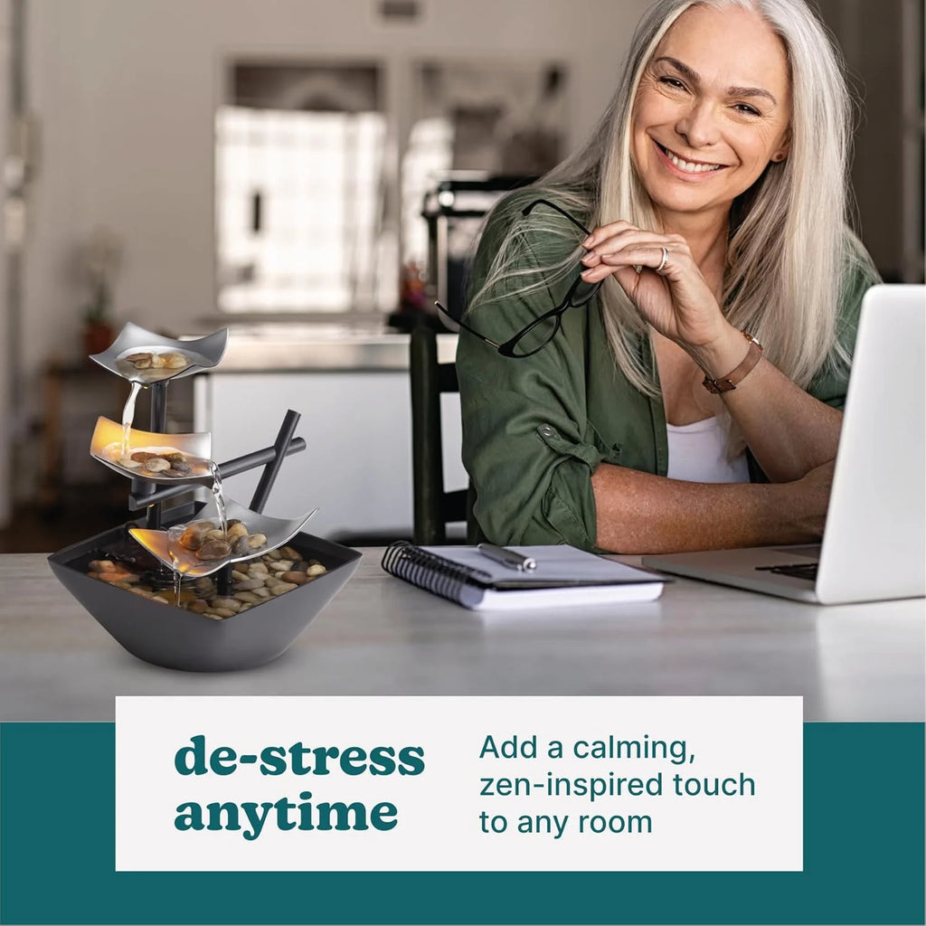 Envirascape Silver Springs Corded Electric Indoor Water Fountain, Natural River Rocks