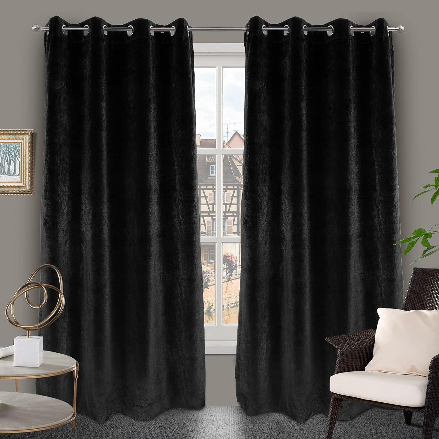 Curtains Thermal 100% Blackout Velvet Curtain 52X96Inches.Three Layers of Fabric Set of 2Panels Window Curtains?Black