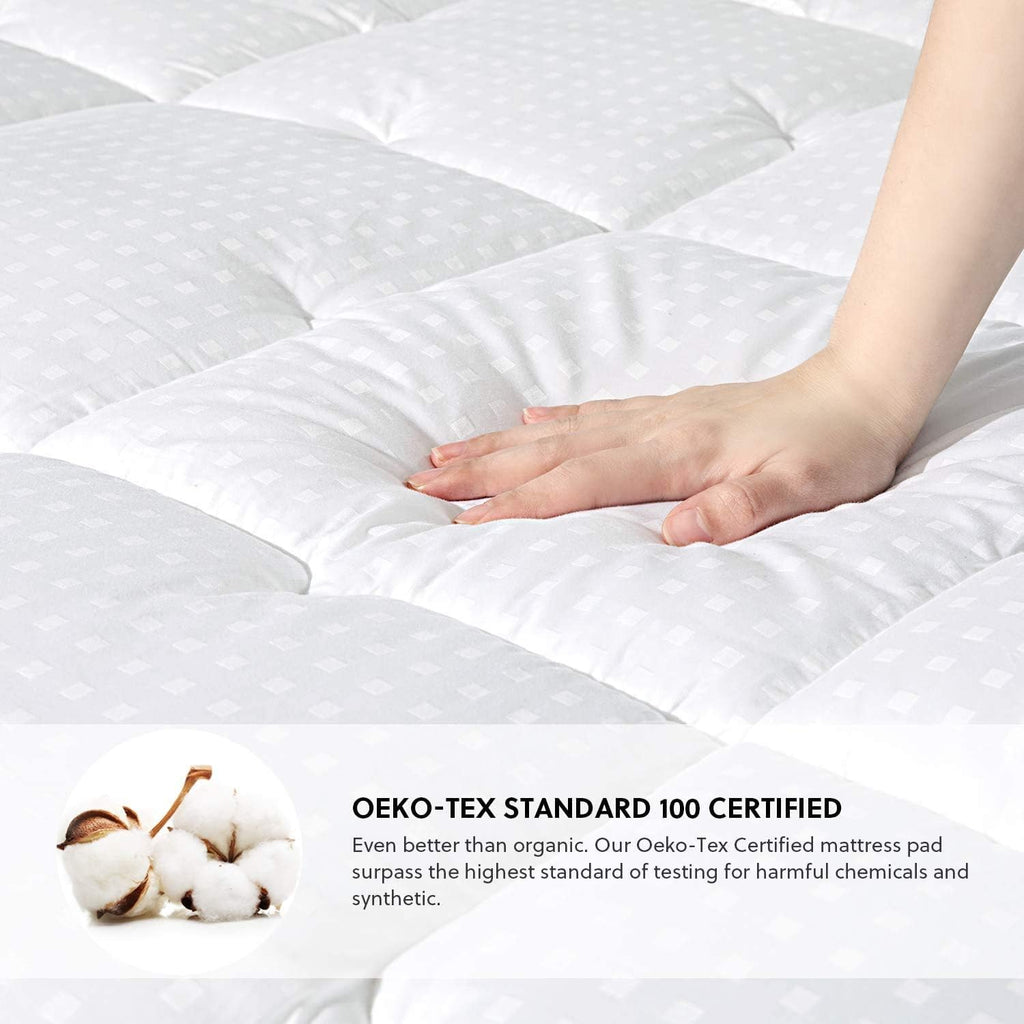 Cotton Mattress Pad, Upgraded Thick Breathable Quilted Fitted Mattress Cover with Deep Pocket (8"-18"), Extra Soft down Alternative Filled Mattress Topper (Twin)