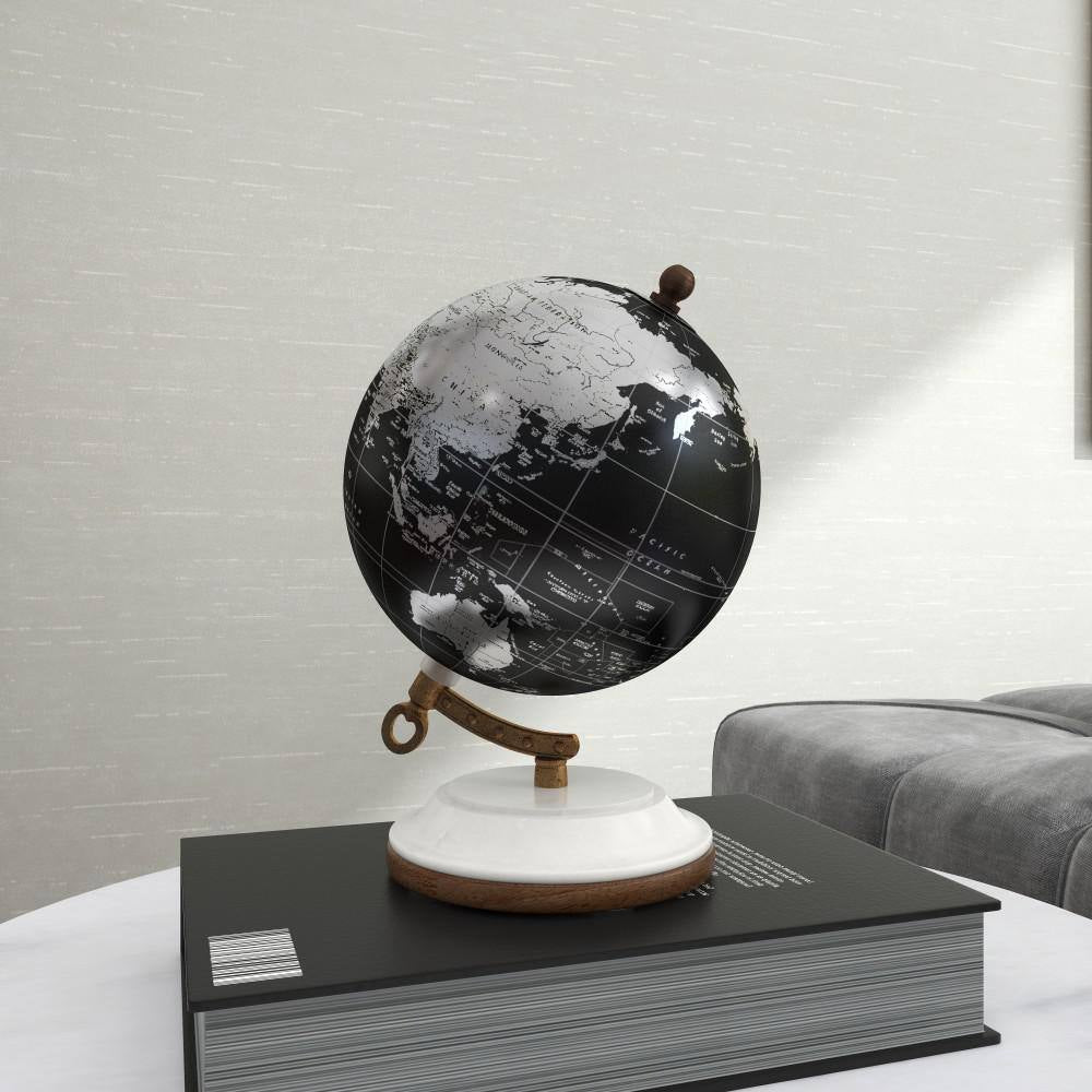 7 In. Black Plastic Decorative Globe with Marble Base
