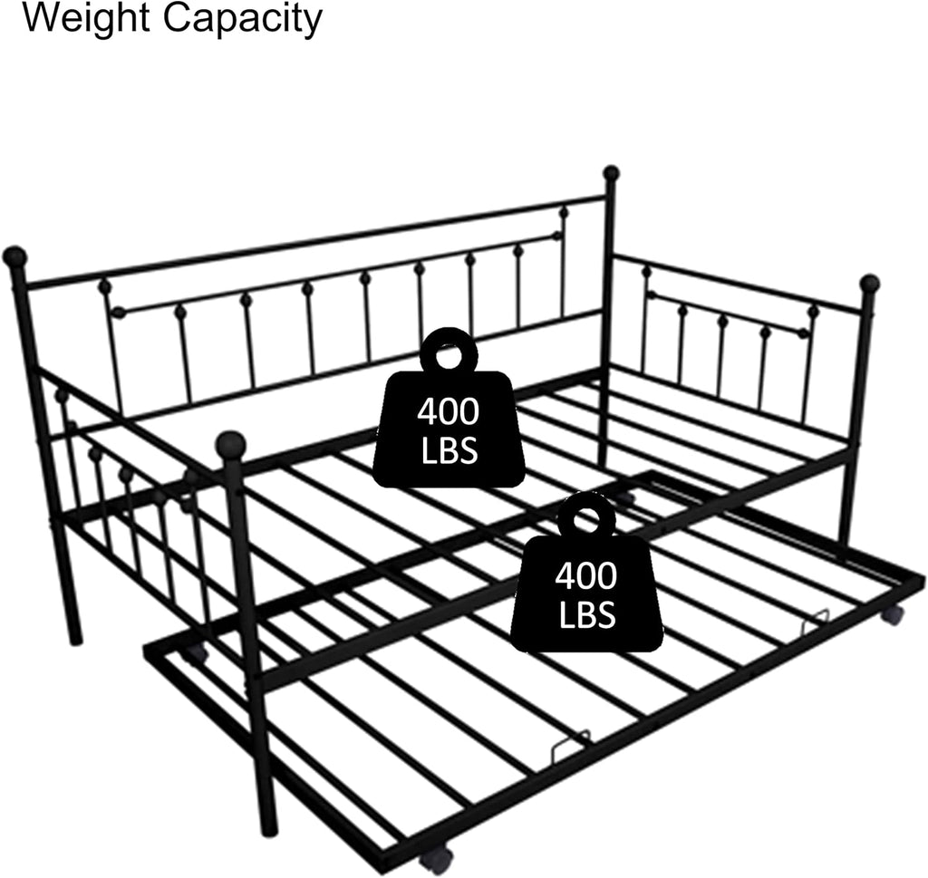 Twin Size Metal Frame Daybed with Trundle,Heavy Duty Steel Slat,Bedroom Living Room Furniture for Guest,Space Saving,No Box Spring Needed