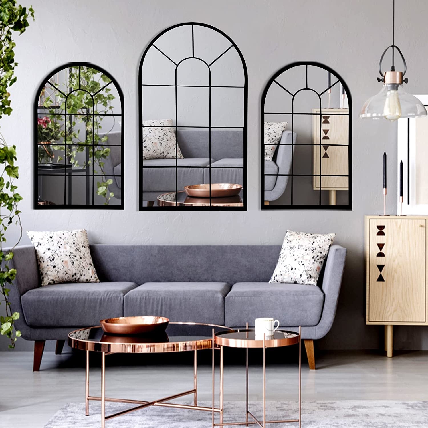 Wall Mirror Window Decorative Mirrors Arched Farmhouse for Living Room Bedroom Entryway Bathroom Vanity (Black,41.3”X 24” X1”)