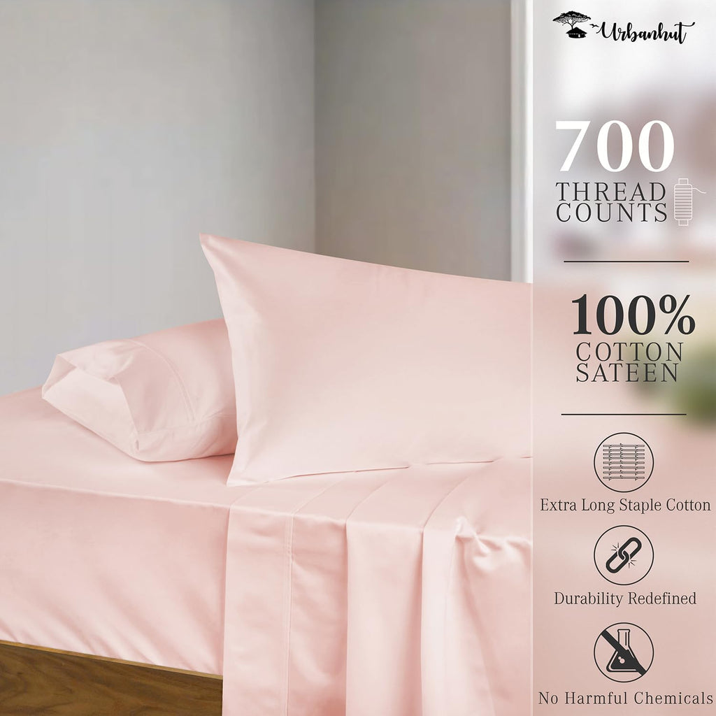 700 Thread Count Queen Size Egyptian Cotton Sheets, 4Pc Sheet Set Soft Luxury Bed Sheets for Queen Size Bed, Sateen Weave Hotel Sheets, 16'' Elasticized Deep Pocket - Blush Pink