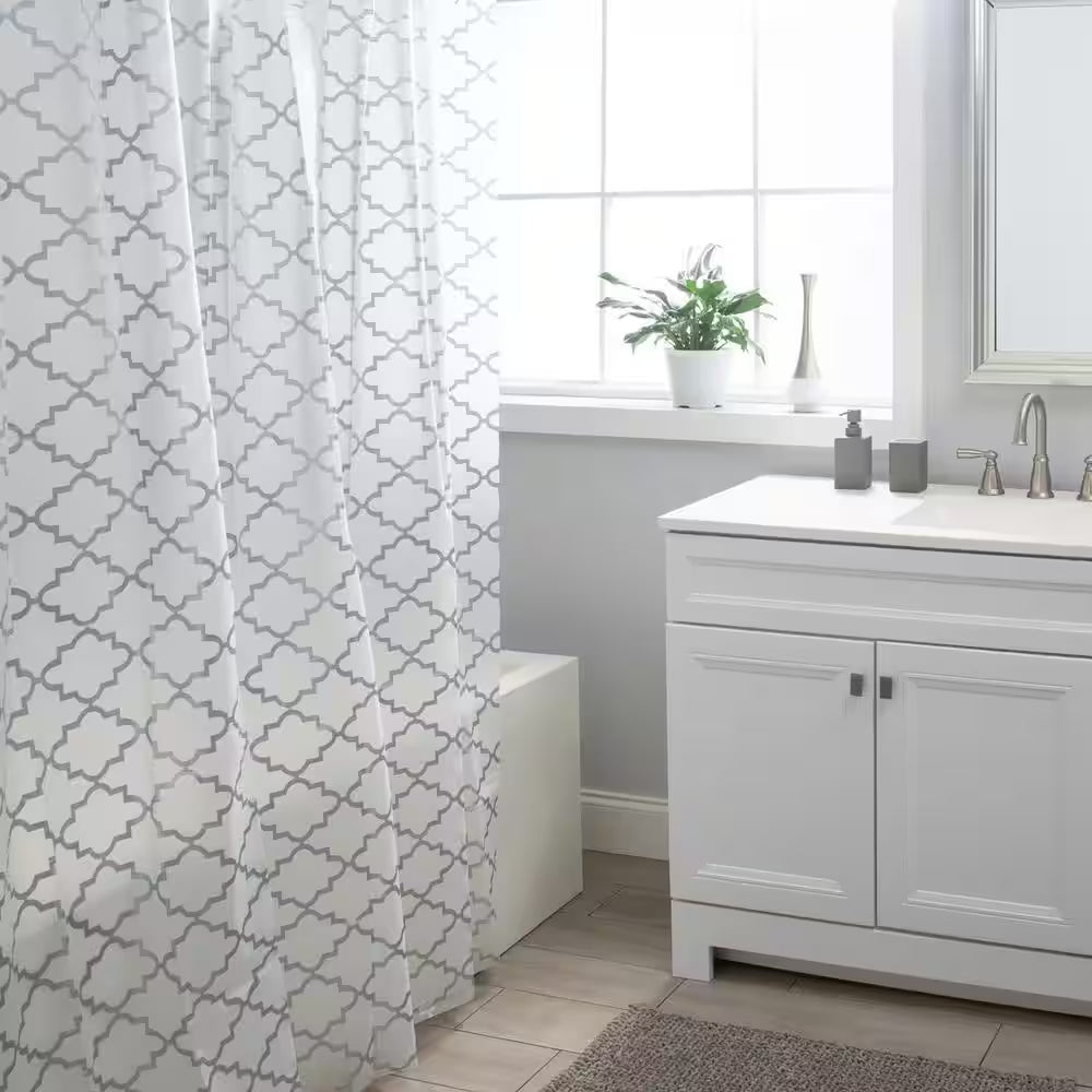71 In. W X 71 In. White/Grey Windsor Peva Shower Curtain