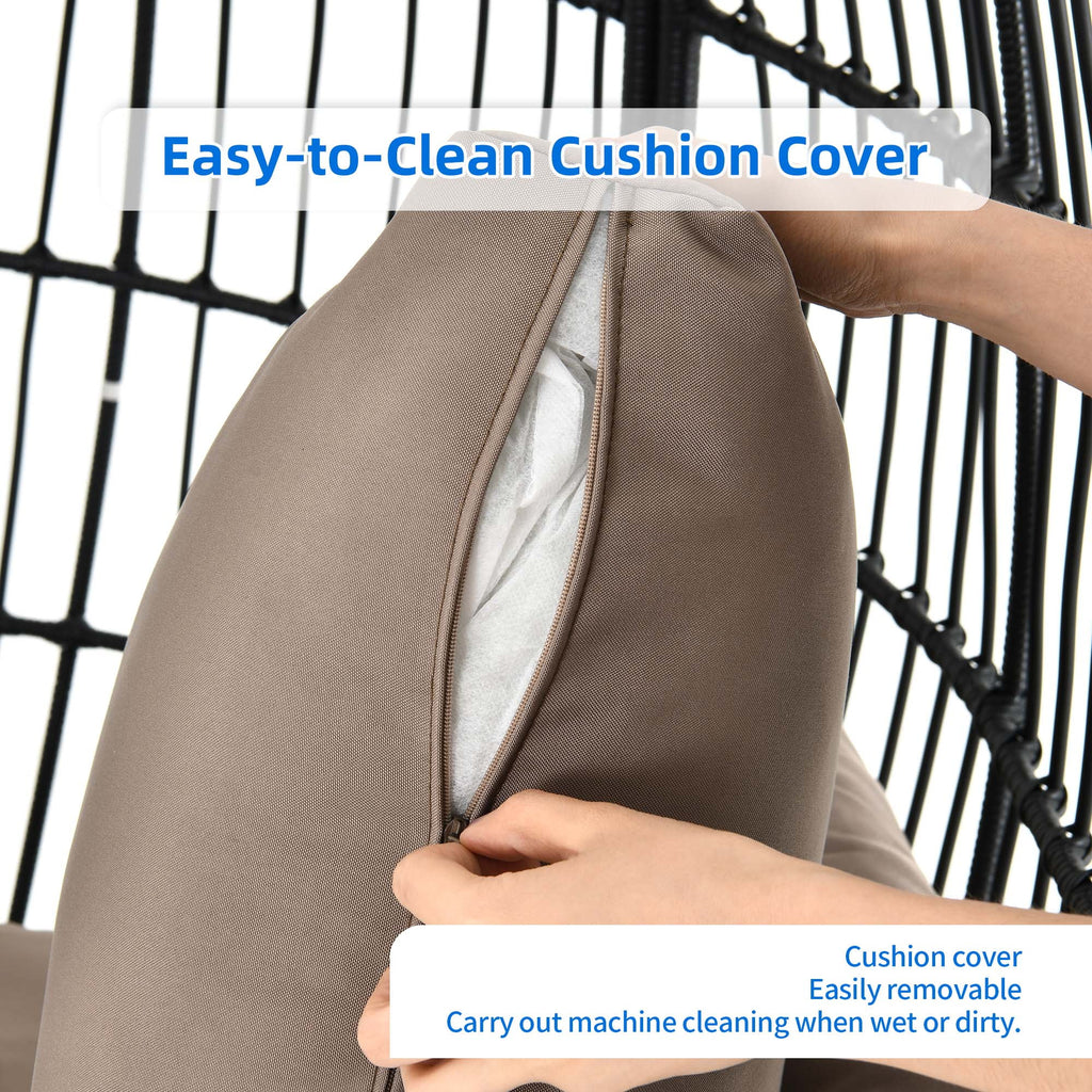 Egg Chair with Footstool, Outdoor Oversized Egg Lounger Chair with Stand, Cushion, Wicker Chair for Patio, Garden, Backyard, Porch - Black & Brown