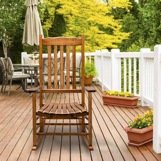 Wood Rocking Chair, Outdoor Wood Rocker for Patio, Garden, Deck, Porch, Original Color