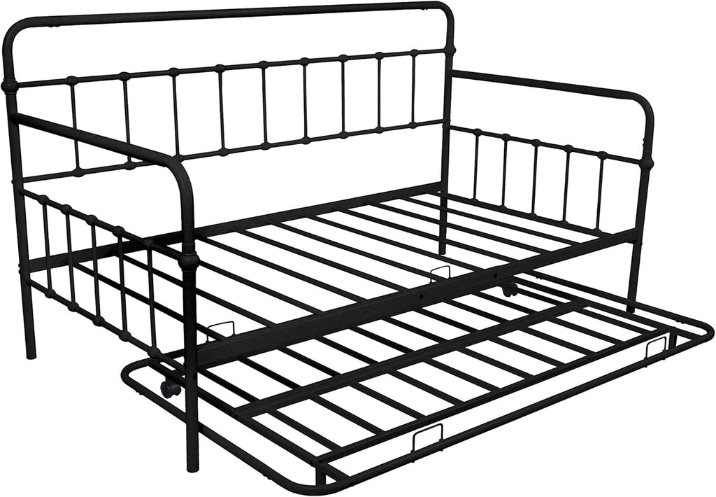 Twin Size Metal Frame Daybed with Trundle,Heavy Duty Steel Slat Support Saving Space Bed Sofa,Bedroom Living Room Furniture for Guest,No Spring Box Needed Black