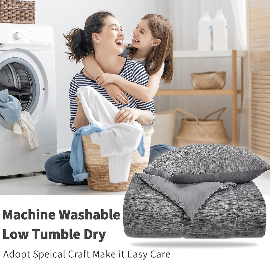 Grey King Comforter Set, 3 Pieces Reversible Cooling & Breathable Comforter, Lightweight All Season down Alternative Bedding Comforter Set (106"X90")