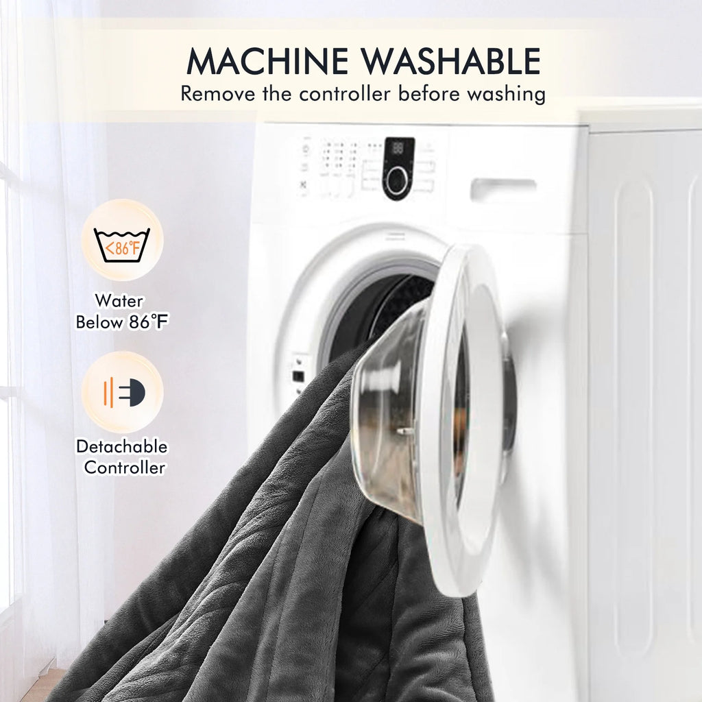 Electric Heated Blanket Queen Size 84''X90'', Fast Heating with Dual Controllers, 10 Heating Levels, 10H Timers, Preheat Function Machine Washable - Gray