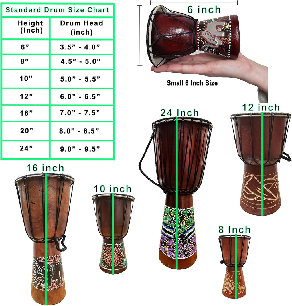 Djembe Drum Carved Bongo African Inspired Music Also a Unique Gifting Idea. Carver Abstract Elephant Giraffe Turtle. (24 Inch, Elephant)