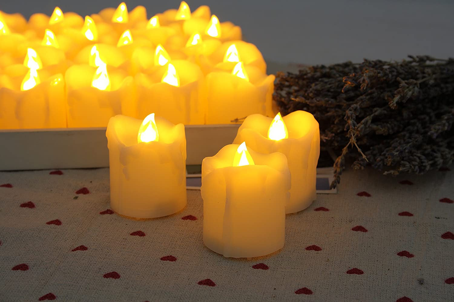 Battery Operated Flameless Votive Candles Realistic Flickering Fake Electric LED Tea Lights Set Bulk Wedding Party Halloween Christmas Decorations Table Centerpieces Batteries Incl 24PCS