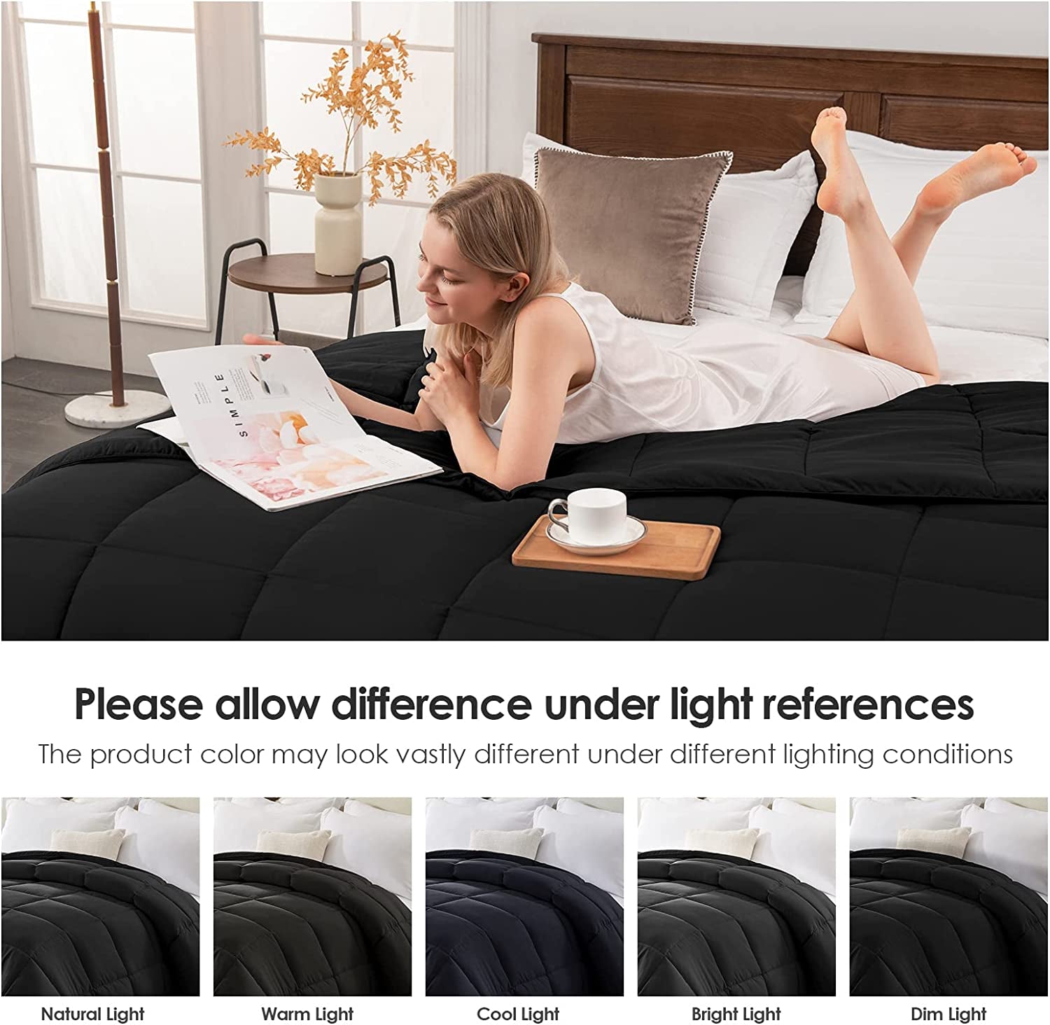 King Comforter Black Lightweight Comforter Duvet Insert down Alternative Bed Comforter All Season Quilted Comforters King Size Black