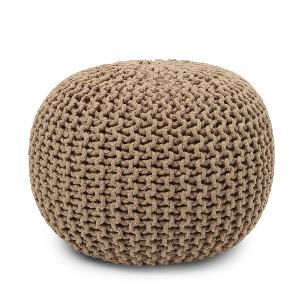 round Pouf Ottoman - Hand Knitted Cable Boho Poof Home Decor Pouffe Circular Footrest for Living Room - Bedroom - Lounge - 100% Cotton (19.5"X19.5"X14"; Beige)