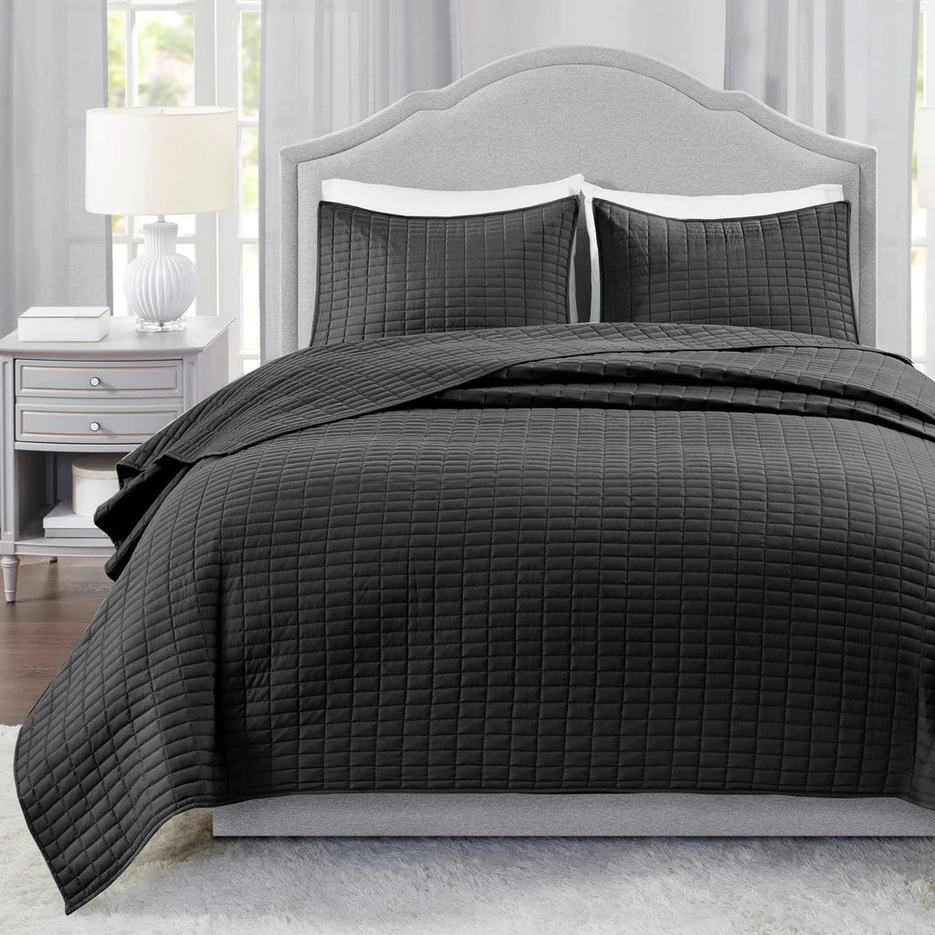 Adult Unisex King Size Quilt Bedding Kienna Stitched Solid Black