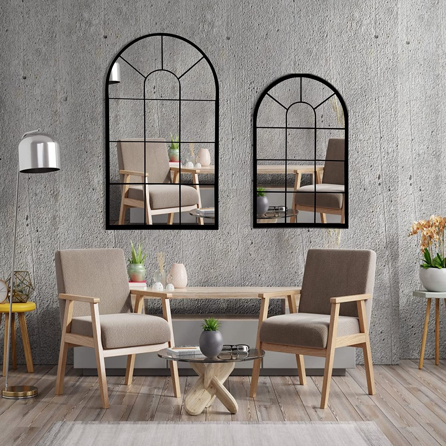 Wall Mirror Window Decorative Mirrors Arched Farmhouse for Living Room Bedroom Entryway Bathroom Vanity (Black,41.3”X 24” X1”)