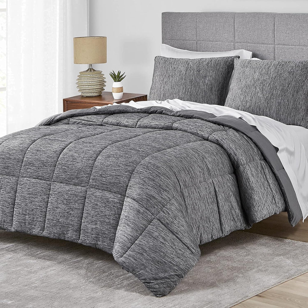 Grey King Comforter Set, 3 Pieces Reversible Cooling & Breathable Comforter, Lightweight All Season down Alternative Bedding Comforter Set (106"X90")