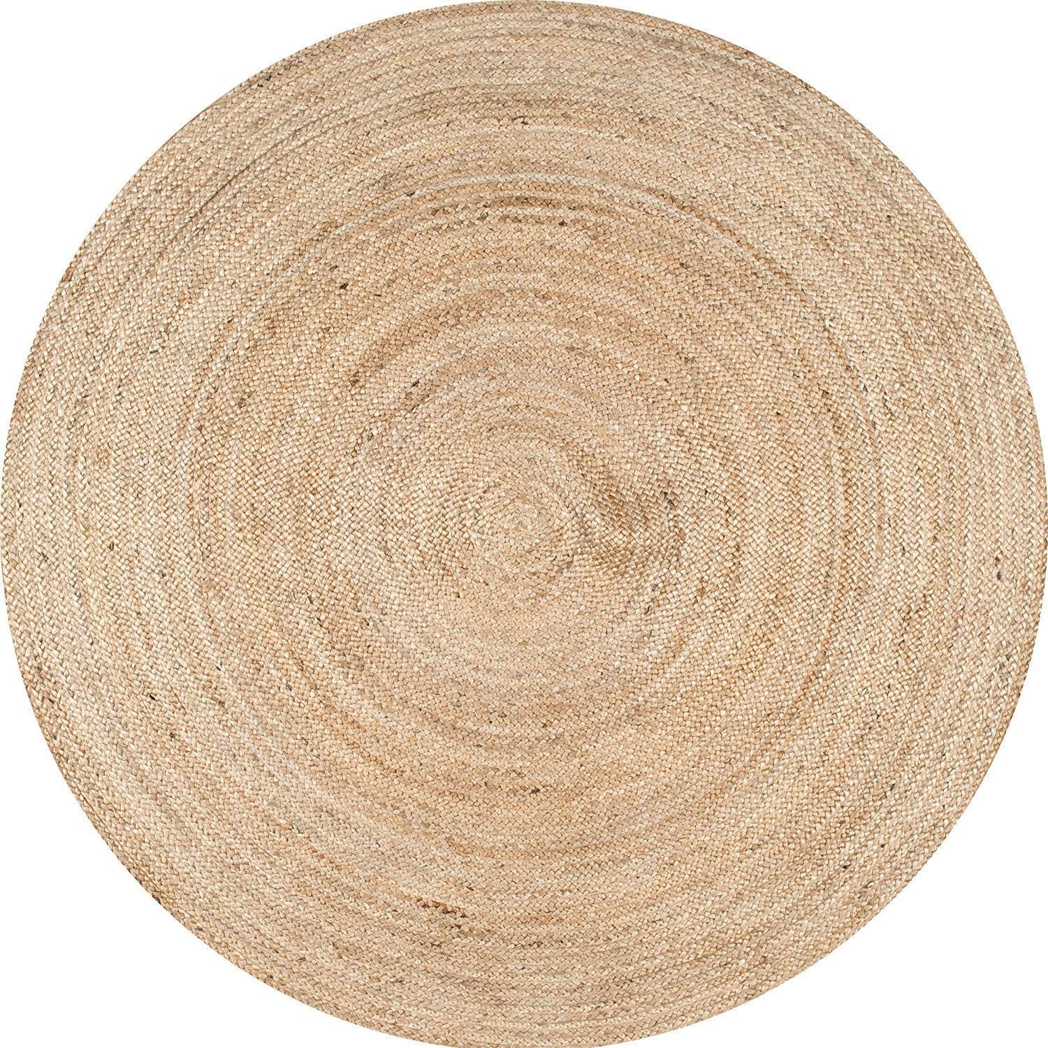 Handwoven Jute Area Rug - 3 Feet round - Natural Yarn - Rustic Vintage Beige Braided Reversible Rug - Eco Friendly Rugs for Bedroom - Kitchen - Living Room - Farmhouse (3' Round)